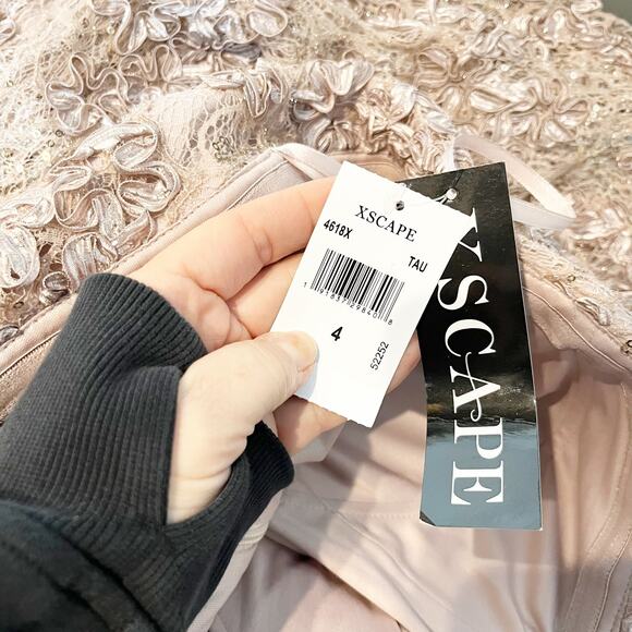 Xscape Jill Off The Shoulder Lace A Line Long Evenings Gown Taupe Pink 4 - Picture 6 of 11